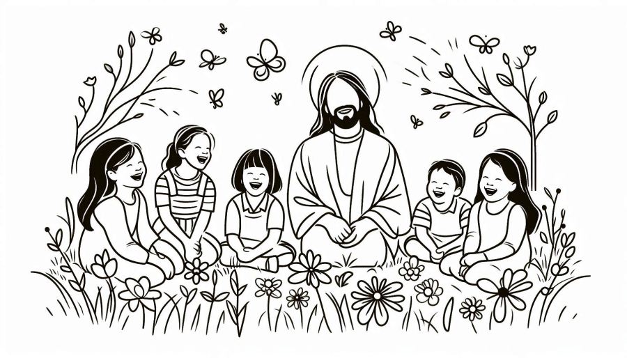 Jesus and children outside